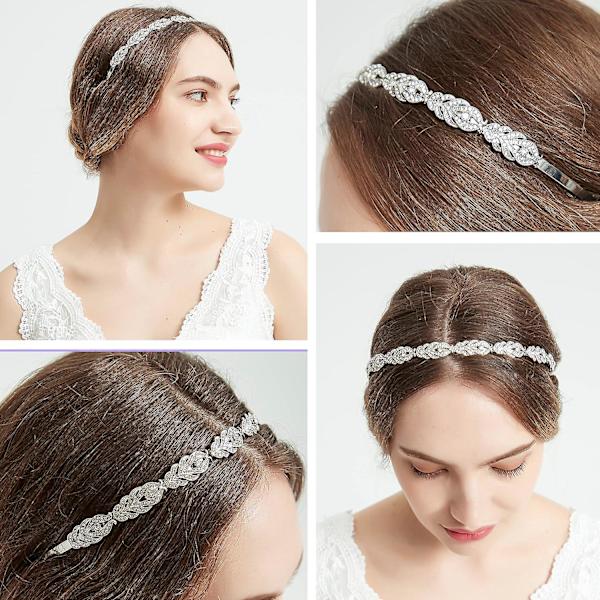 Rhinestone Crystal Bröllopshuvudband, Brudhuvudbonader, Enkelt Design Brudhuvudband, Hårtillbehör För Kvinnor Flickor silver