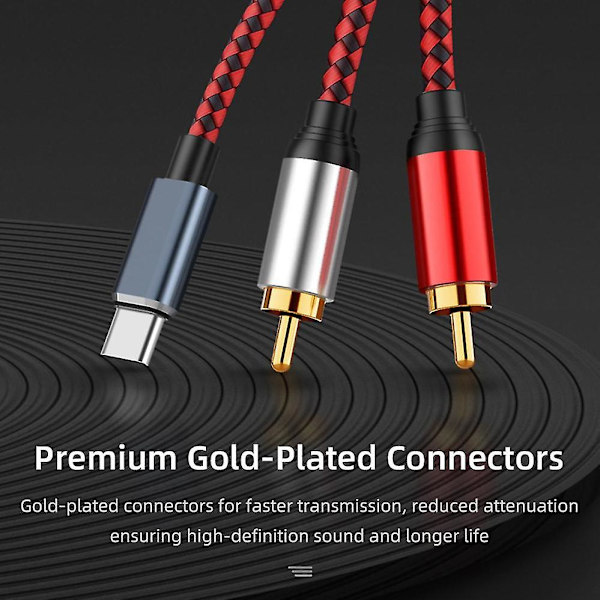 USB-C till 2 RCA ljudkabel Typ C hane till 2 RCA hane ljudkabel för surfplatta högtalare förstärkare TV, 1