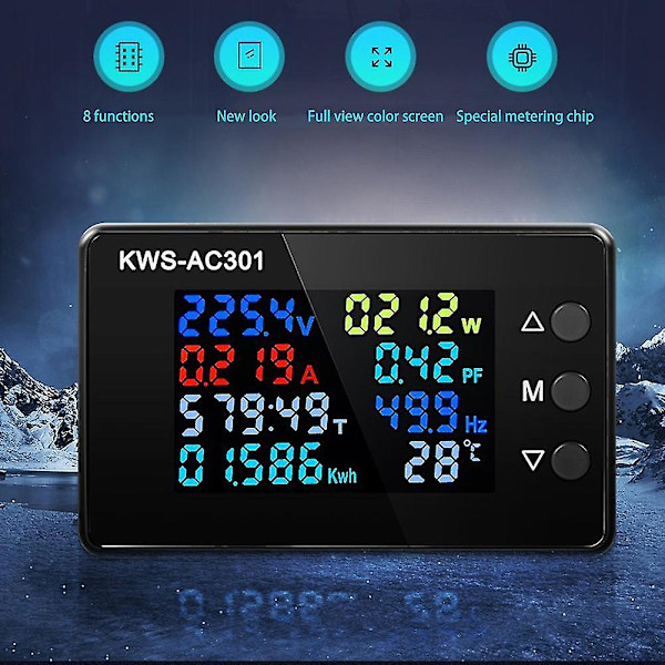 Digitalt display strømmåler 50-300v AC wattmeter multifunksjons elektrisk måler strømsensor