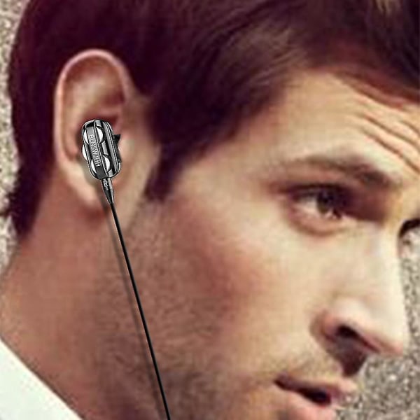 A4-hodetelefoner med ledning med dobbel driver 3,5 mm port bass Stereo In-ear Sports vanntett øretelefon (versjon med fire høyttalere, svart)