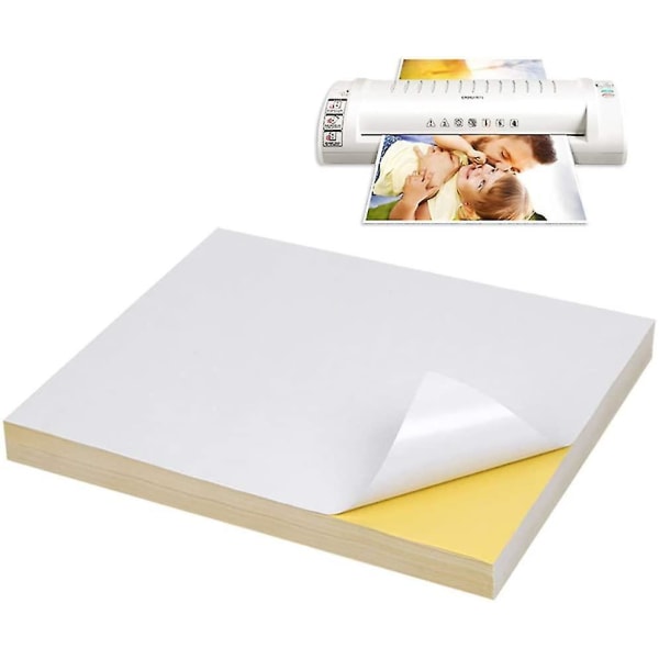 100 ark med hvitt A4 selvklebende kraftpapir, 80 g utskrivbart kraftpapir for laserskrivere og blekkskrivere Blekkskrivere