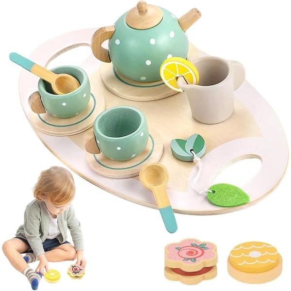 Lasten puinen set, puinen lelu pienille tytöille pojille, teetarjoilu Lasten keittiötarvikkeet, teekutsut leikkikeittiö