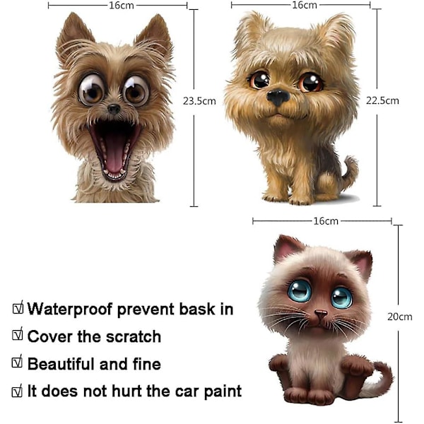 Sæt af 2 Simuleringsbilklistermærker, 3D Søde Katte Bilsticker + Person Cartoon Hund Bilsticker