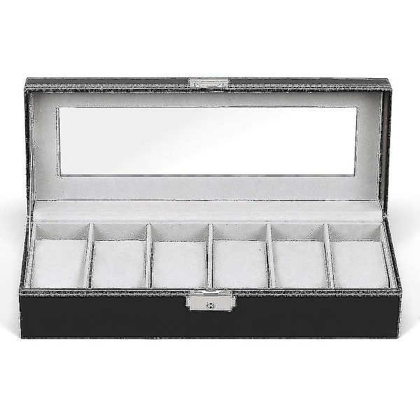 6-fackigt läderurbox, lyxig displayfodral, organiseringsurhållare, elegant ur