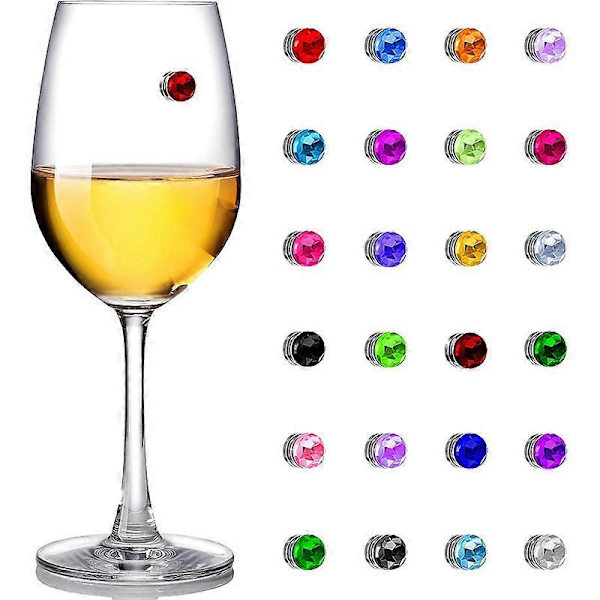 24 kpl Viinilasien Ripustuskoristeita Kristalli Magneettiset Juomamerkit Viinilasille Samppanjalaseille Cocktail-laseille Martini-laseille, Värikkäät