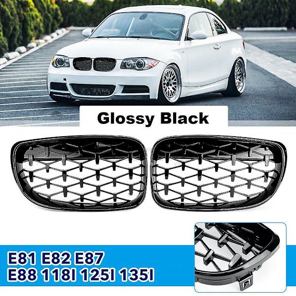 2X Front Kidney Diamond Meteor Grill Griller til - 1 Serie E81 E82 E87 E88 2007-2013 Racing Griller