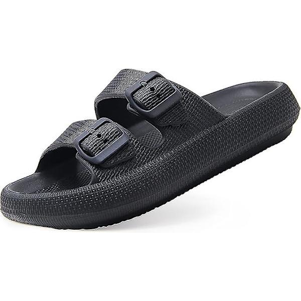 Sandaler för kvinnor och män - Pillow Slippers - Dubbelspänne Justerbara Slides - Eva Platta Sandaler black 35-36