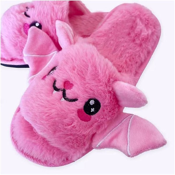 Halloween flaggermusdyr tøfler myke plysj koselige åpne tå kvinner fuzzy tøfler pink us 5