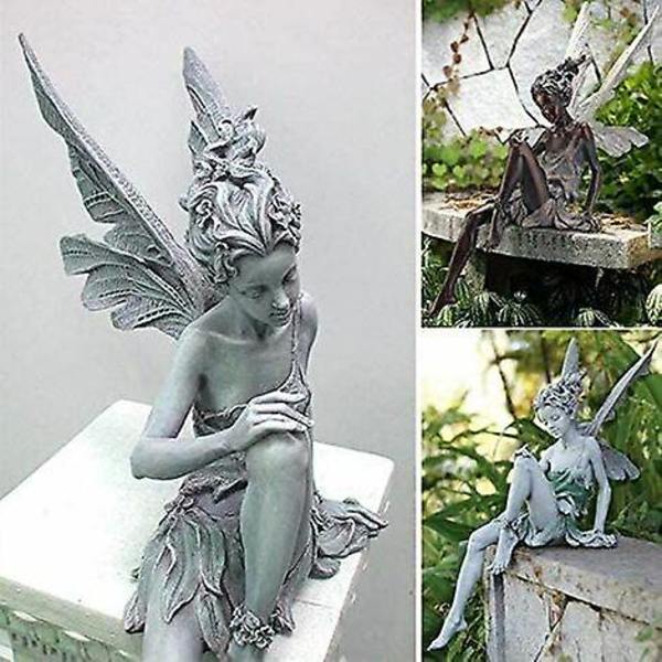Siddende magisk fehaveornament, siddende Tudor og Turek harpikshaveornament 22 cm