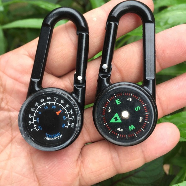 Mini Multifunktionell Karabinhake 3 i 1 Kompass Termometer Utomhus Vandring Överlevnad Hook Ring Karabinhake