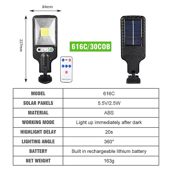 160 Cob Solar LED Gadelampe Vandtæt PIR Bevægelsessensor Smart Fjernbetjening