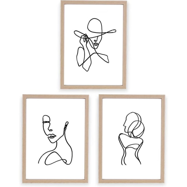Ramlös minimalistisk art déco abstrakt feminin set Print konstverk Hem sovrumsinredning (12x16 tum, 3 delar)