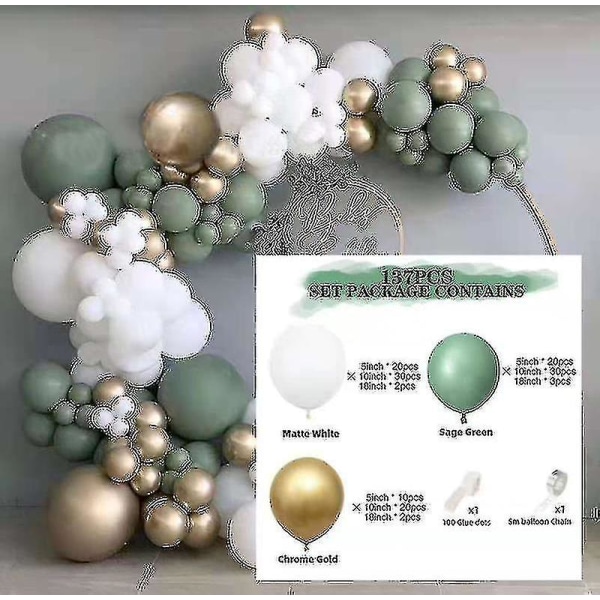 137 stk Grøn hvid farve latex ballon sæt fødselsdagsfest dekoration og bryllup tilbehør