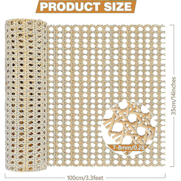 14\" Bred X 3.3' Rattanvävband Rullar för Rattanprojekt, Rattanvävbandbrädor, Naturligt Förvävt Öppet Nät Rattan för Möbelstol Skåp