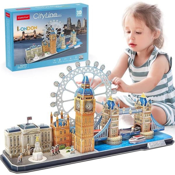 3D-palapelit Iso-Britannia London Bridge Big Ben City Skyline palapeli lapsille aikuisille Tee itse rakentaminen mallisarjat lapsille Aikuiset, 107 osaa