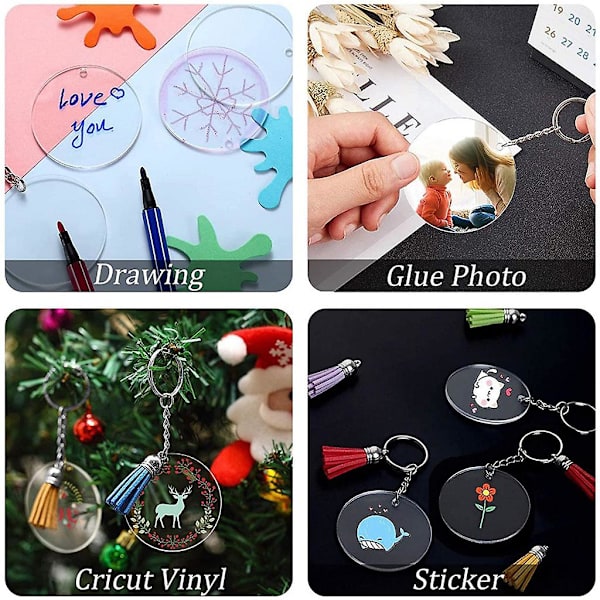 24 st DIY Hjärtformade Runda Rektangulära Handmålade Akryl Nyckelring Set