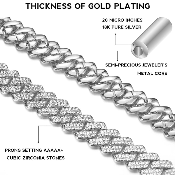 Christmas Cuban Links Chain For Men 13mm Halsband Guld Silver Pläterade Halsband Chain Diamond 18 Inch