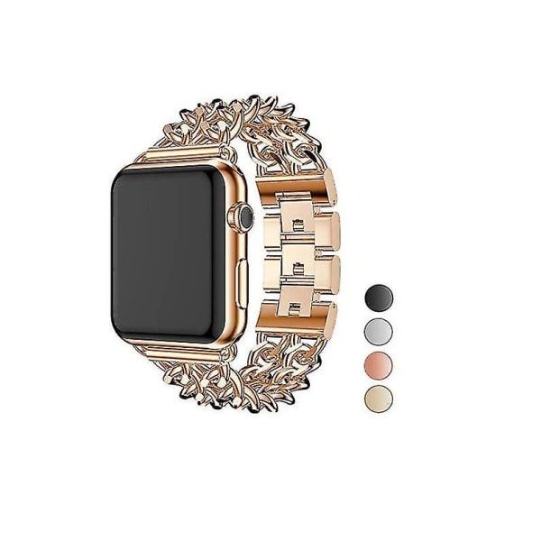 Kompatibel Apple Watch-rem i rustfritt stål Cowboy-kjedestilerstatning Iwatch Series 7 Sportsrem-armbånd (gull/svart lær, 42 mm/44 mm