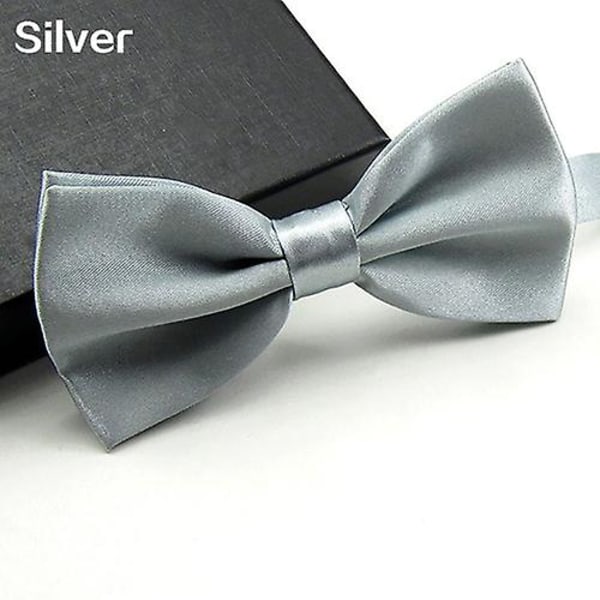 Miesten klassinen yksivärinen rusetti solmio smokki hääjuhla säädettävä rusetti silver