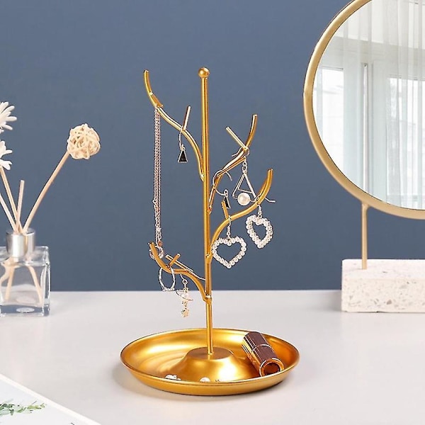 Smykke Display Stativ Træ Stativ Jern Halskæde Ørestik Holder Armbånd Mode Organizer Guld