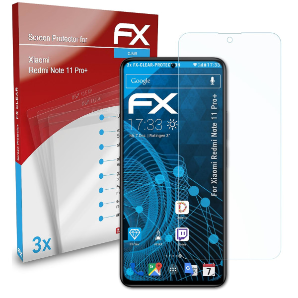 atFoliX 3x skyddsfolie kompatibel med Xiaomi Redmi Note 11 Pro+ Displayskyddsfolie klar