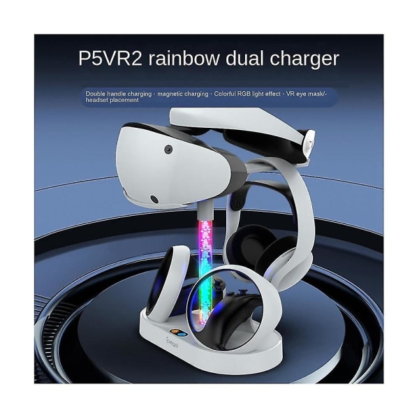 För Ps Vr2 Magnetic Rainbow Laddningsställ med färgglada Rgb Light Headset Display Stand För Ps Vr