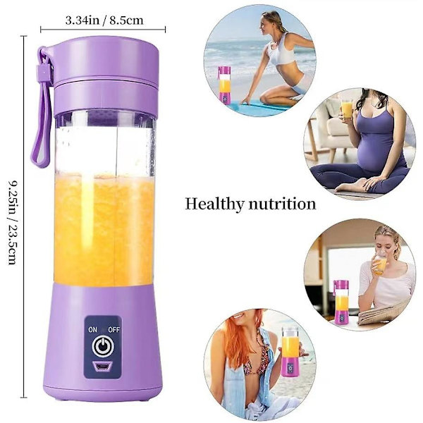 (Lilla) Bærbar Smoothie Blender, Personlig Blender med 6 3D-Blader, USB Oppladbar Juicer, for H