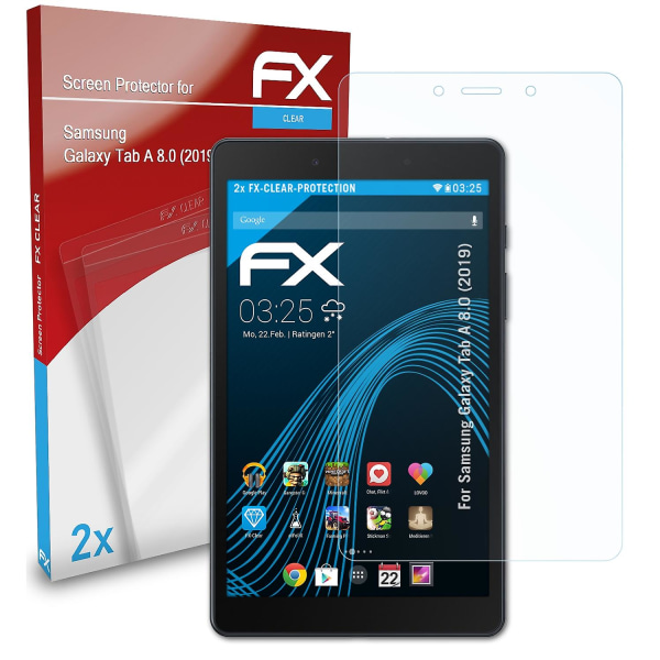 atFoliX 2x Schutzfolie -yhteensopiva Samsung Galaxy Tab A 8.0 (2019) Displayschutzfolie klar -näytönohjaimella