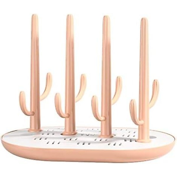 (Rosa) Tørkerack for babyflasker Kaktusdesign Avrenningsstativ for flasker og tilbehør, N