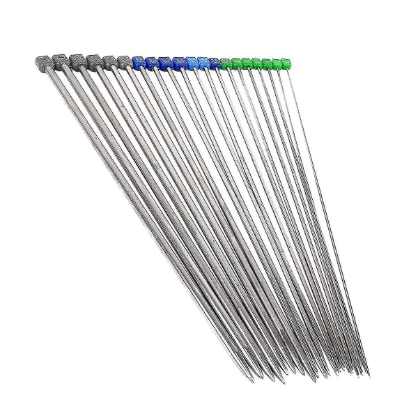 10 par 36 cm lange, rette, enspissede strikkepinner i rustfritt stål - 2,0 mm til 7,0 mm (sølv)