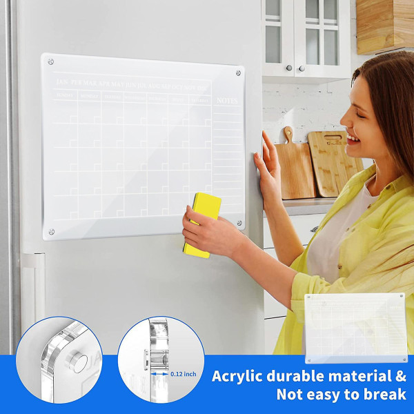 Home Tool Kit Torrtorkskalenderplan Whiteboard Transparent akryl Magnetisk kalender Torrtorkbräda Magnetisk kylskåpsdekal