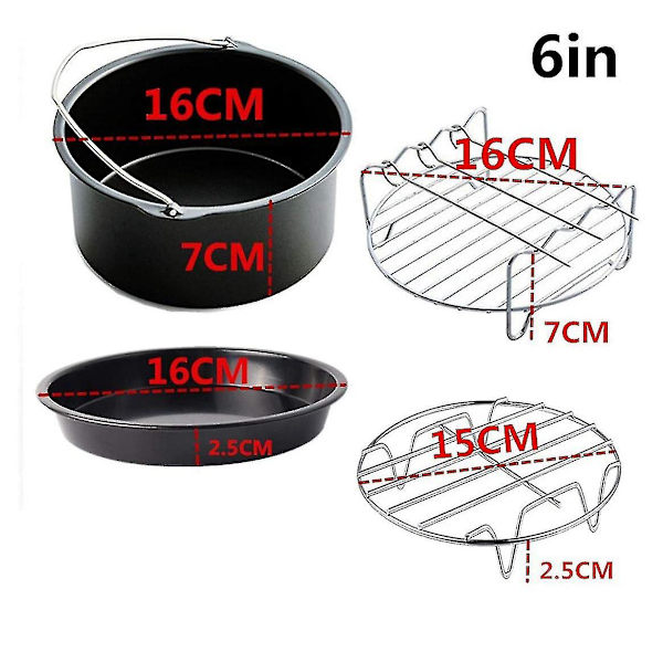 4 st Air Fryer Tillbehör 6 tum Passar Kompatibel Airfryer 2.3-3.2qt Bakkorg Pizzaplatta Grillgryta K