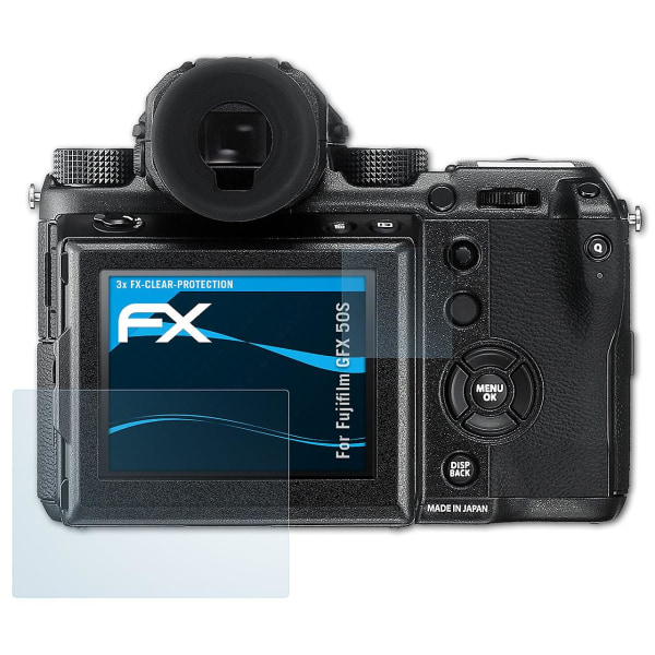 atFoliX 3x skyddsfolie kompatibel med Fujifilm GFX 50S Displayskyddsfolie klar