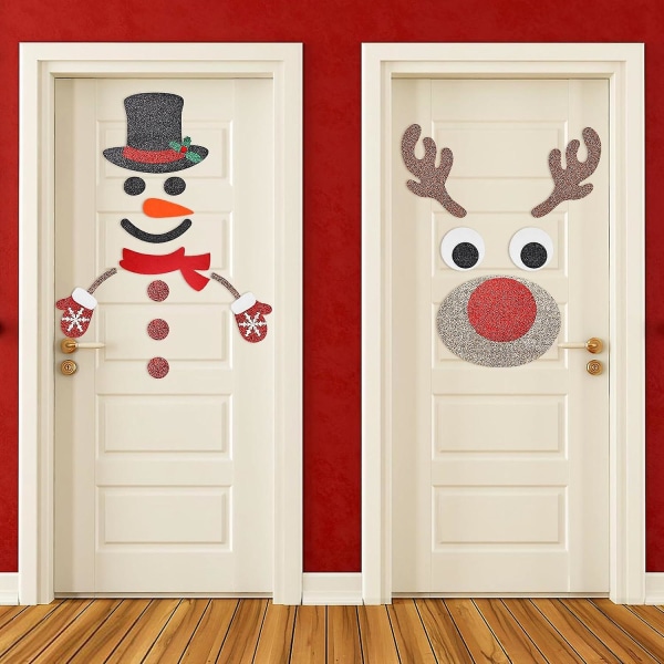 Christmas Door Stickers, Christmas Window Wall Stickers, Apartment Door Garage Decorations, Snowman Elk Xmas Stickers