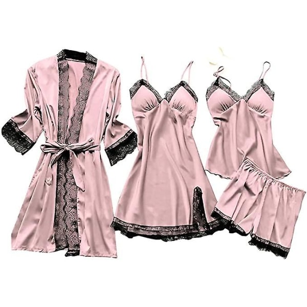 Sleepwear Set Silk Pajamas Nightgown (4 Piece Set)