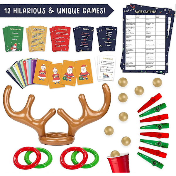 12 Julspel för Julen - 12 Roliga Julspel, Familjespelpaket för Barn, Tonåringar & Vuxna, Julspelsgåva 2 box