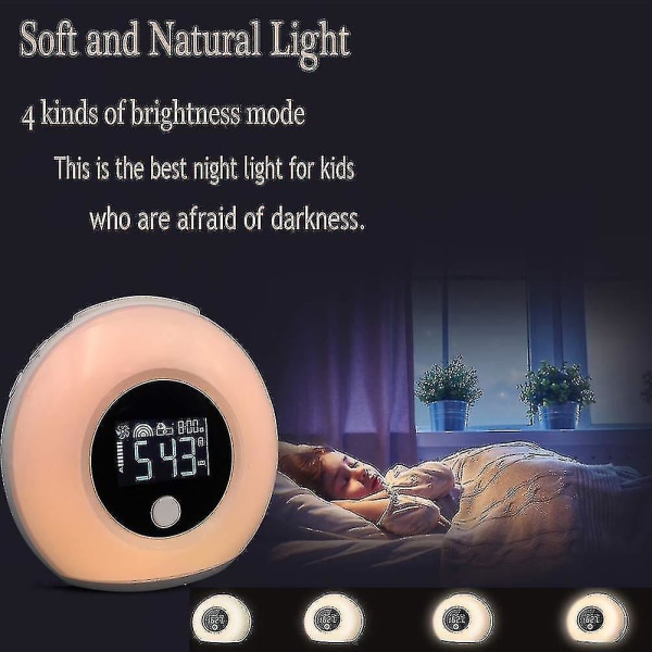 Sengelampe, 5-i-1 LED-bordslampe med Bluetooth-højttaler, 12/24-timers digitalt vækkeur