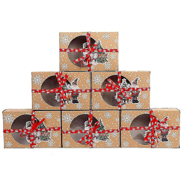 12pcs Christmas Cookie Box Food Safe Kraft Paper Baking Box For Packaging Cakes Pastries At Christm