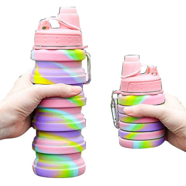 501ml Rainbow Foldbar Vandflaske Fødevaregodkendt Silikone Cykling Vandre Kedel Direkte Drikke Børn Vandflaske Julegave