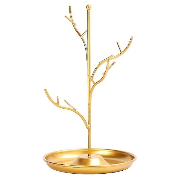 Smykke Display Stativ Træ Stativ Jern Halskæde Ørestik Holder Armbånd Mode Organizer Guld