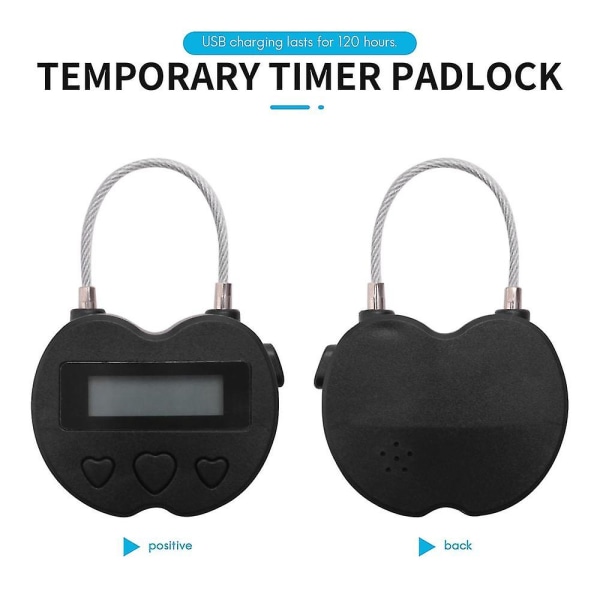 Smart Time Lock Lcd Display Time Lock USB Uppladdningsbar Timer Svart