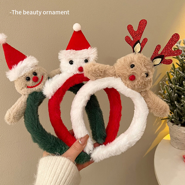 Söt Plyschälg Huvudband För Kvinnor Julklänning Hög Skalle Renväxt Huvudband Pepparkaksgubbe Höst Och Vinter Ansikts Tvätta Hårsnodd christmas hoop