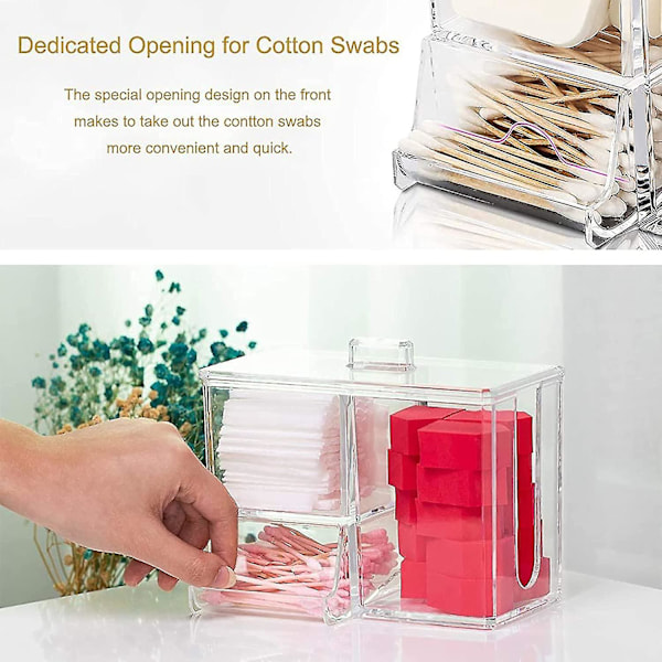 Bomuldsvatpind Dispenser Makeup Opbevaringsboks, Bomuldsboldholder Bomuldspude Vatpindholder Opbevaringsboks Med Låg 3 Rum Opbevaringsboks Beholder Makeup P