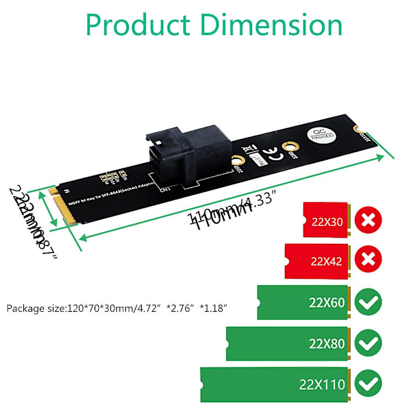 U2-grensesnitt SFF-8639 (u.2) til M.2 NVMe NGFF for Key M Key-m M2-adapter