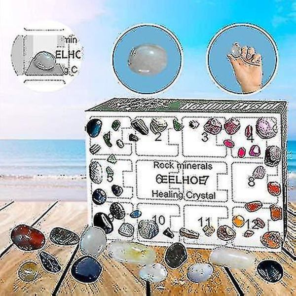 24-delad Aura Healing Crystal Stone Healing Crystal Gem Set, Julnedräkningskalender, Perfekt julklapp