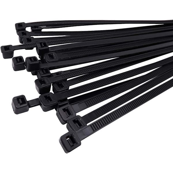 200-pack svarta blixtlåsband, 12 tum kraftiga 50 pund kabeltrådsband, självlåsande UV- och värmebeständiga buntband, plastnylonblixtlåsband inomhus eller utomhus