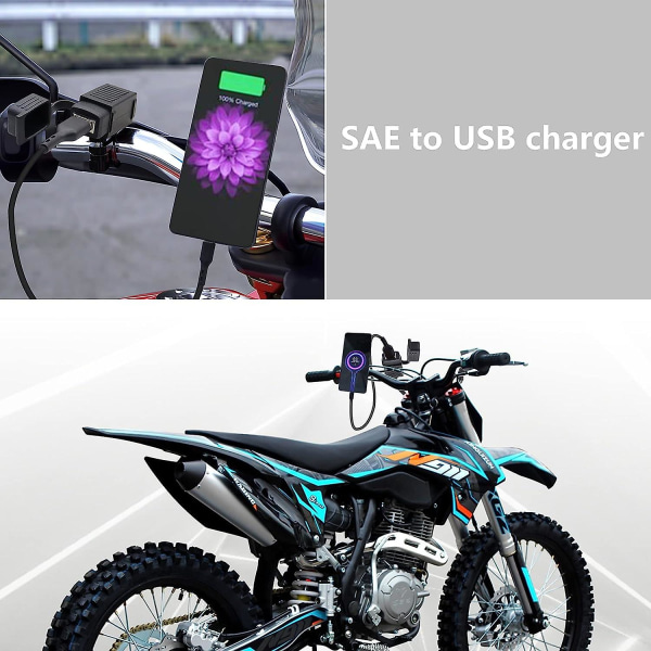 Gelrhonr SAE till USB-adapterkabel, motorcykel USB-laddare SAE snabbkoppling 5v 2.1a vattentät USB-port, kompatibel med smarttelefon surfplatta GPS-laddare