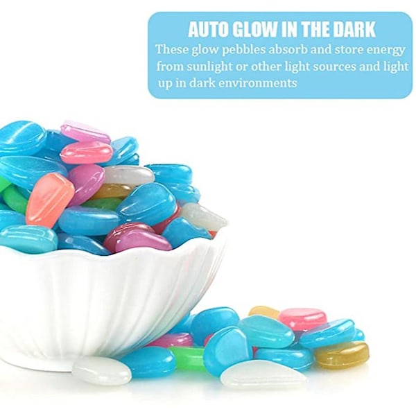 100 stk Glow In The Dark-stein, selvlysende steiner for hage, akvarium, dekor
