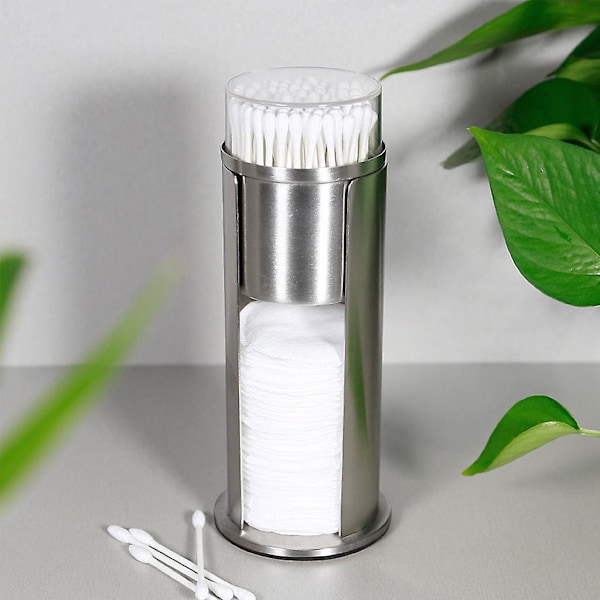 Rund bomuldsvatpind opbevaringsboks rustfrit stål makeup organizer bomuldspuder