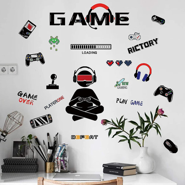 Game Wall Stickers Video Gaming Veggdekor, Vinyl Video Gamer Boy Wall Decals, Lasting Wall Decal Controller Stickers For Gutter Barn Menn Soverom Hjem-